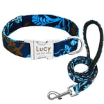 Personalized Dog Collar Leash Nylon Print Small Dog Collars and Lead for Small Medium Large Pet Pitbull German Shepherd Puppy